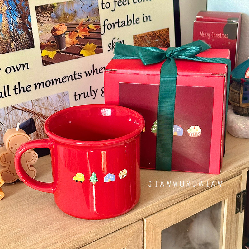 见物如面高颜值简约新年圣诞红字母陶瓷马克杯卡通咖啡杯送人礼物,餐饮具,保冷/保温杯,淘宝优惠券,粉丝福利购,淘宝优惠卷