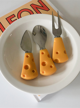 ins风网红博主同款奶酪芝士黄油刀叉西餐烘焙拍照道具可爱黄色