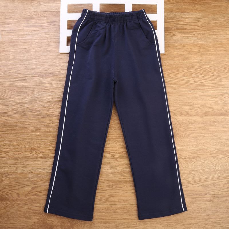 儿童长裤藏青色一条杠男女童运动裤秋冬加绒直带反光条小学生校裤
