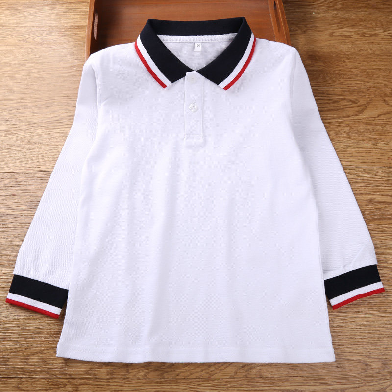 儿童校服男童女黑红条纹春秋装长袖T恤POLO衫小学生白色学院童装