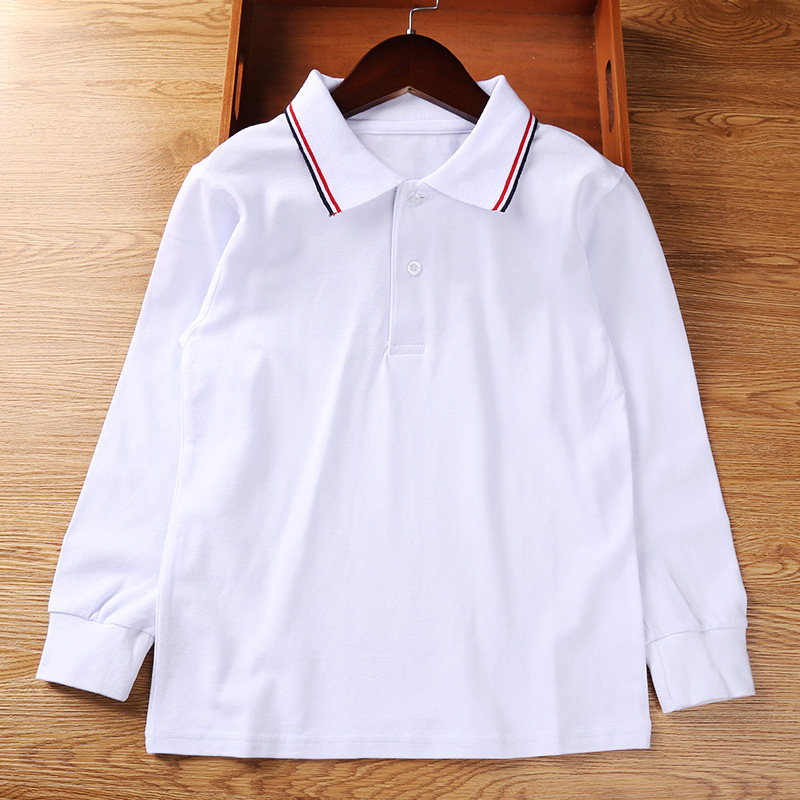 儿童校服男童女童长袖T恤POLO衫加绒秋中小学生白色纯棉学院童装