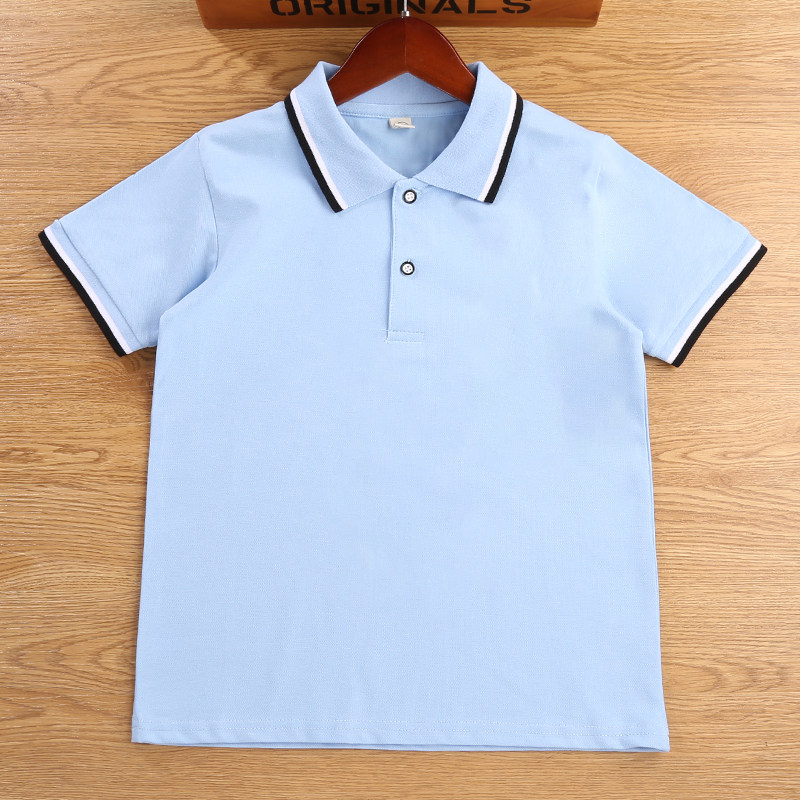 儿童校服短袖polo衫男女童夏季纯棉浅蓝色半袖初中小学生班服T恤