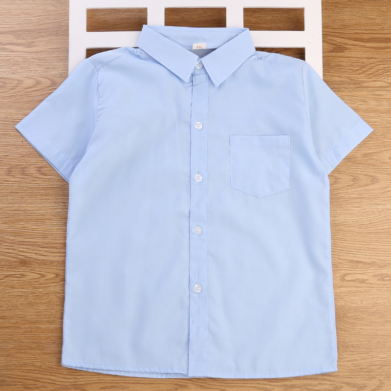 儿童衬衫浅蓝色男童夏款短袖纯白色衬衣夏季翻领中小学生校服童装