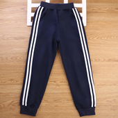 儿童藏蓝色春秋校服裤 子小学生两道杠深蓝女童加绒男童运动裤