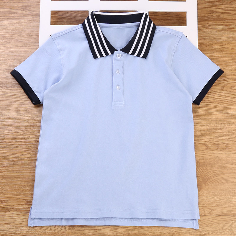 儿童短袖T恤中小学生校服男童女童polo衫蓝色纯棉学院风园服班服