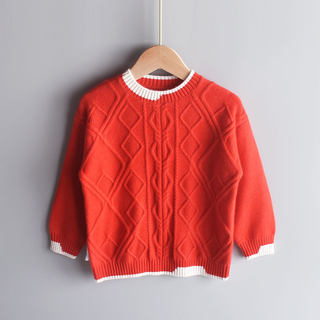 女童毛衣圆领套头儿童纯羊绒衫宝宝2023年新款红色羊毛衫时尚韩版