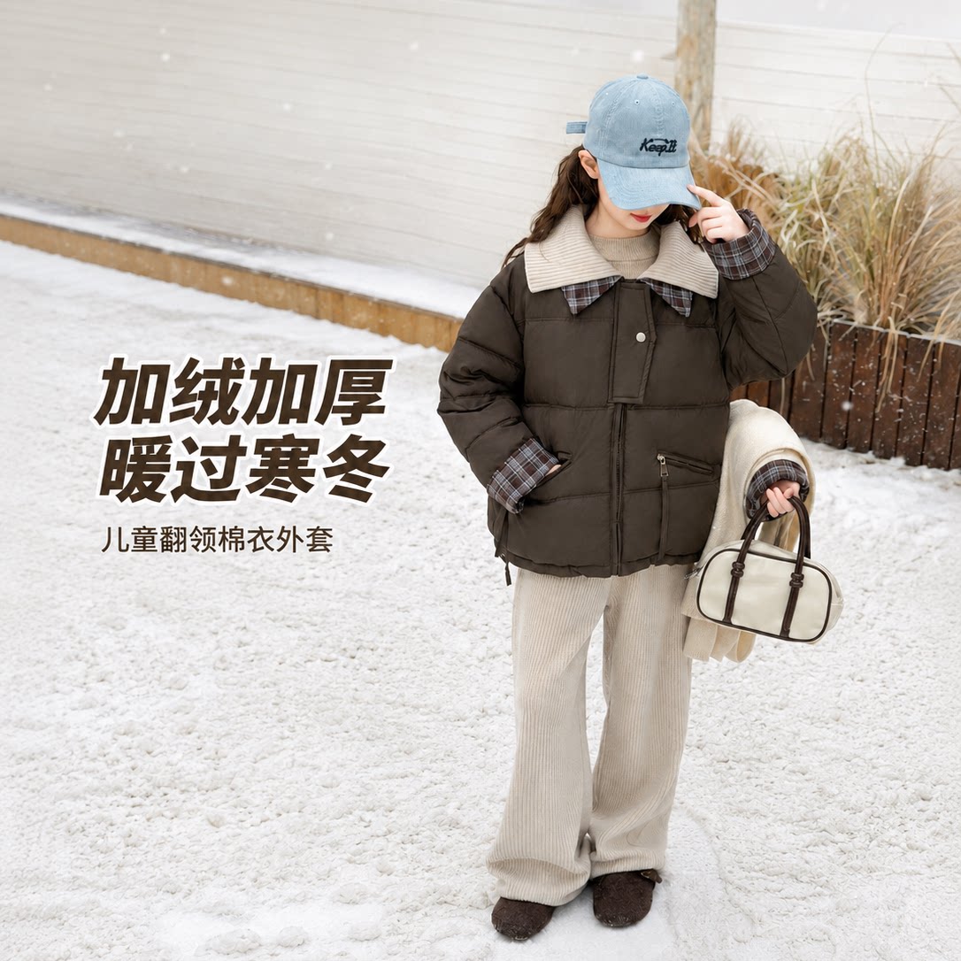 女童冬季韩版休闲夹棉加厚棉服外套女大童洋气棉衣儿童冬装棉袄潮