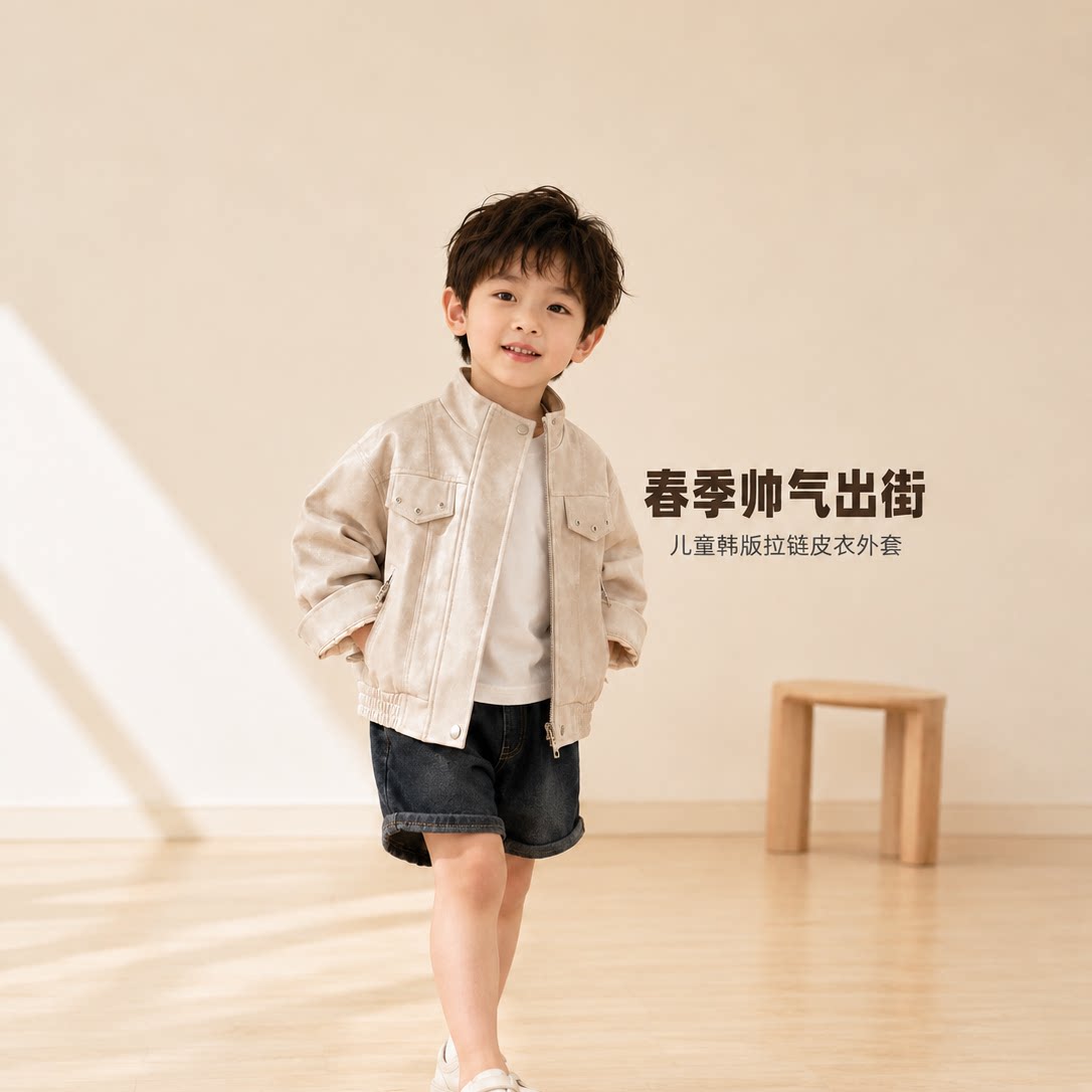 儿童韩版帅气皮衣2026秋季新款外套宝宝立领机车服男童夹克春款潮