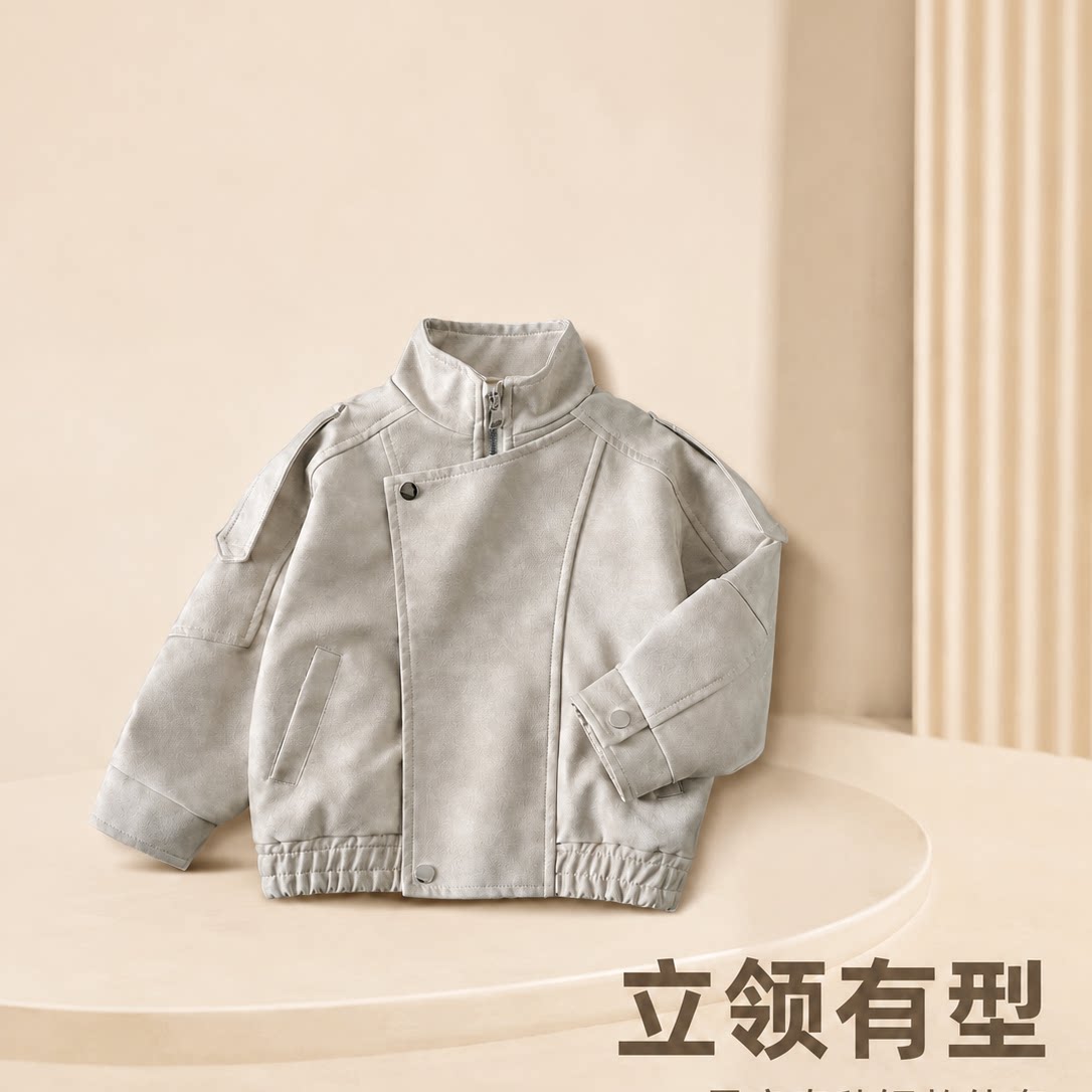 儿童秋季皮衣2026新款男童PU皮夹克机车外套中小童帅气立领秋装潮