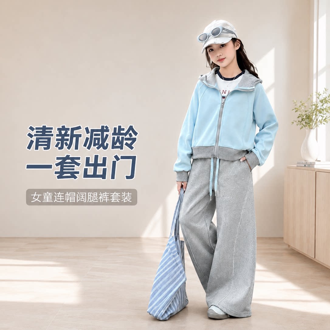 女童春款套装新款中大童韩版撞色图片