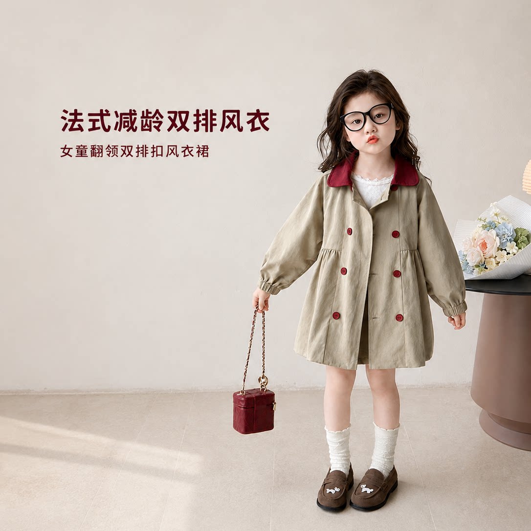 韩系女童外套秋季儿童风衣薄款2025新款洋气女孩衣服宝宝长款上衣