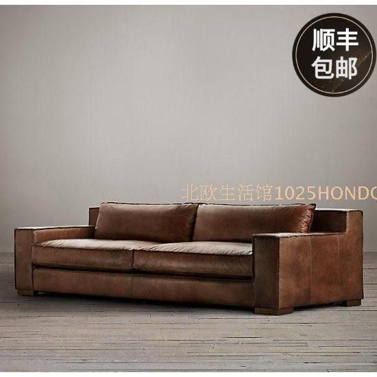 美式乡村loft复古怀旧皮艺小户型客厅三人位办公油蜡皮沙发|ruв категории жилой мебели, диван класса, кожаный диван - от Buy2taobao.com для оказания профессиональной услуги покупки агента Taobao