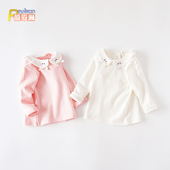 小女童宝宝春装 0一3岁1 白色上衣服娃娃领婴儿打底衫 长袖 T恤春秋季