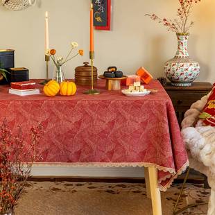 布艺桌布结婚喜庆餐桌布订婚乔迁茶几布中国红色长方形台布圆定制