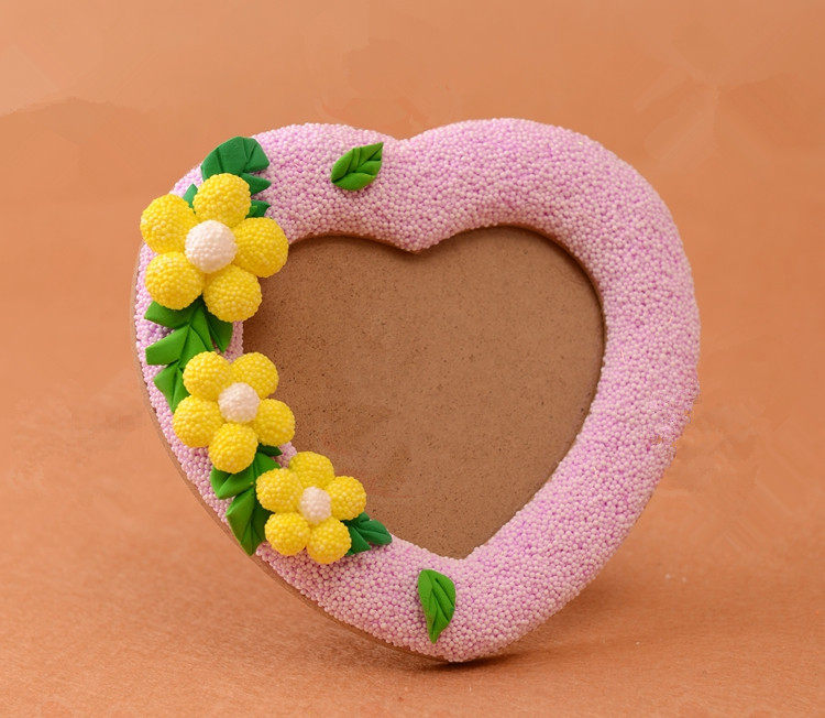 珍珠雪花泥超轻粘土画框儿童手工制作diy幼儿园木质白坯爱心相框