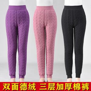 冬季加绒加厚女棉裤中年妈妈高腰大码徳绒保暖棉裤内穿弹力打底裤
