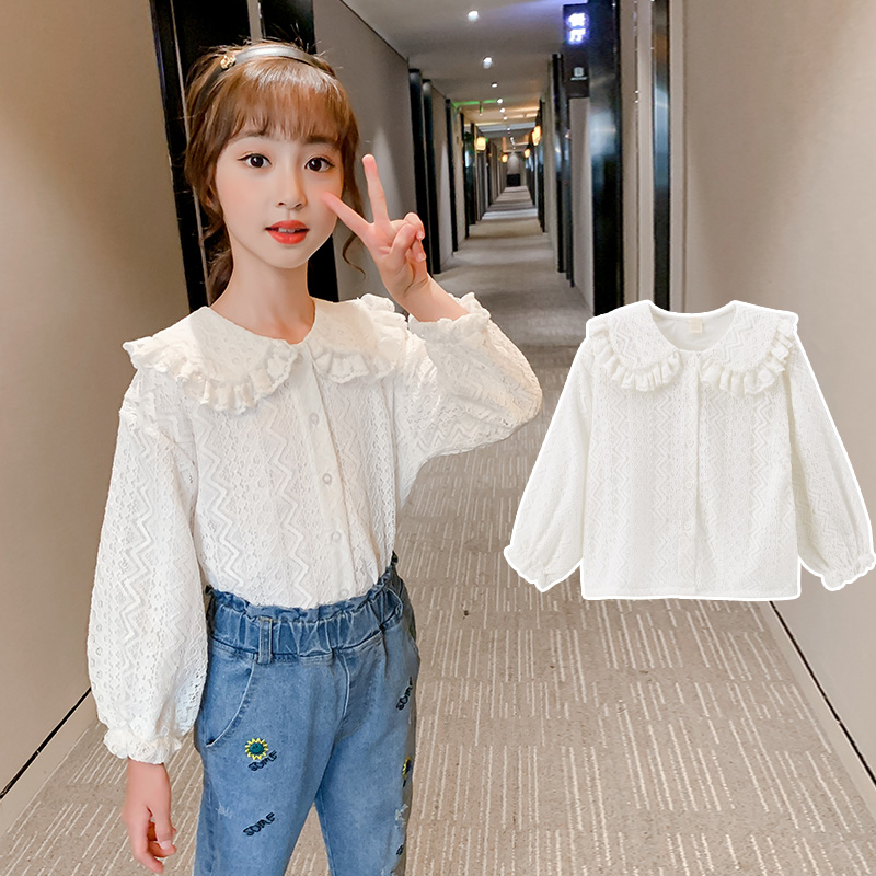 女童娃娃领衬衫2021秋新款洋气可爱泡泡袖儿童衬衣中大童长袖上衣