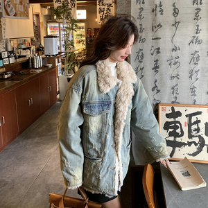 新款大货 设计感牛仔羊羔毛派克棉服外套C189-8055-P205-K318图片