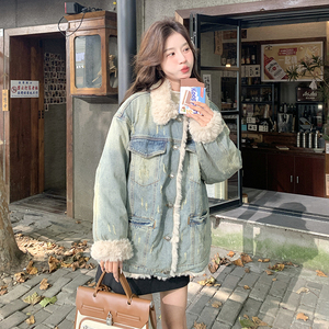 新款大货 韩系加厚羊羔毛90羽绒服牛仔外套C189-8855-P305-K458图片