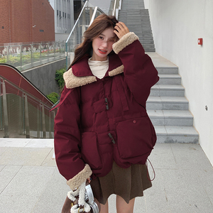 档口 酒红色安格拉红娃娃领棉服 2C189-8016-P185-K288图片