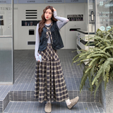 现货慵懒风皮马甲格纹群两件套送丝巾2C189-8312-P155-K238，女装套装/套裙，2C189
