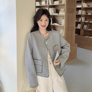 毛边小香风短外套女春秋2025新款短款小个子上衣开春穿搭独特漂亮图片