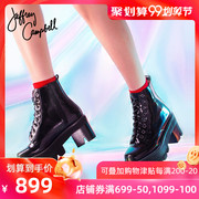 Jeffrey Campbell2019秋冬新品黑色厚底方跟拉链系带舒适短靴女鞋