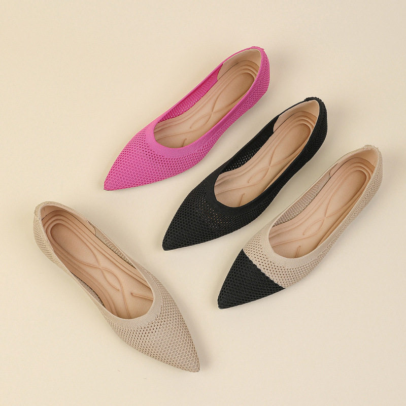 针织单鞋女法式夏季新款一脚蹬软底飞织鞋镂空透气浅口尖头平底鞋,女鞋,时尚休闲鞋,淘宝优惠券,粉丝福利购,淘宝优惠卷