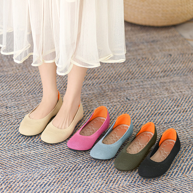 春秋软底蛋卷欧美王妃鞋飞织单鞋豆豆鞋平底瓢鞋女鞋针织圆头船鞋