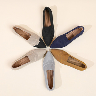 外贸飞织王妃鞋2025针织编织鞋浅口平底尖头一脚蹬工作大码单鞋女