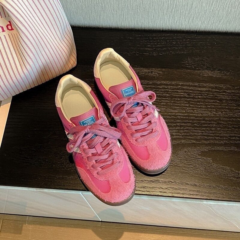 草莓熊粉色德训鞋女2025新款真皮休闲复古运动鞋百搭平底阿甘鞋女,女鞋,浅口单鞋,淘宝优惠券,粉丝福利购,淘宝优惠卷