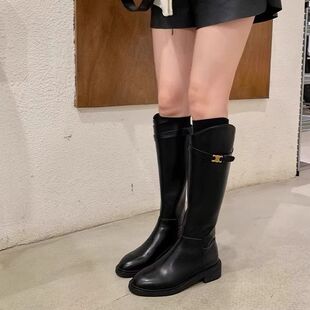 秋冬季平底大码女靴子长筒41粗腿大长靴不过膝大筒围高筒42骑士43