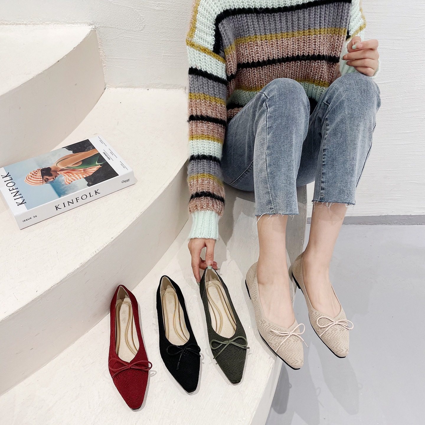单鞋女2024新款豆豆鞋女针织平底鞋浅口飞织鞋大码女鞋 跨境 Flat,女鞋,浅口单鞋,淘宝优惠券,粉丝福利购,淘宝优惠卷