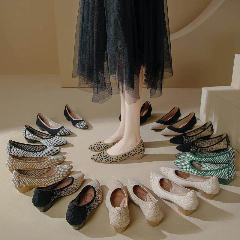 软底王妃鞋2024新款针织编织小香风尖头坡跟飞织单鞋透气女鞋平底,女鞋,浅口单鞋,淘宝优惠券,粉丝福利购,淘宝优惠卷