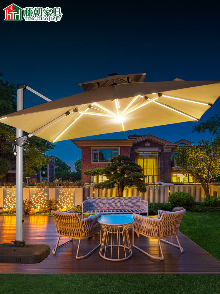 藤朝户外遮阳伞大太阳能伞带灯led花园别墅庭院伞露台室外罗马伞