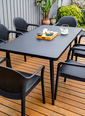 藤朝户外休闲桌椅藤椅北欧黑色藤椅组合庭院别墅简约藤条椅子桌椅