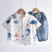 衬衫 薄款 夏季 男童夏装 宝宝帅气衬衣小童上衣翻领 2025新款 儿童短袖