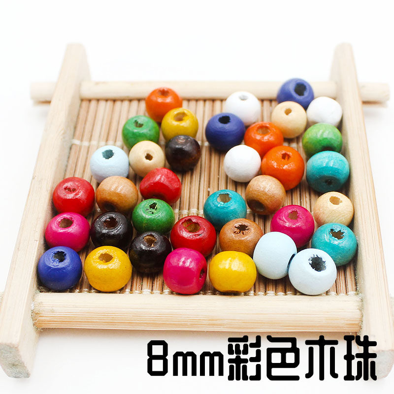 8mm木珠彩色木珠手工diy饰品配件手链串珠散珠圆珠捕梦网装饰材料
