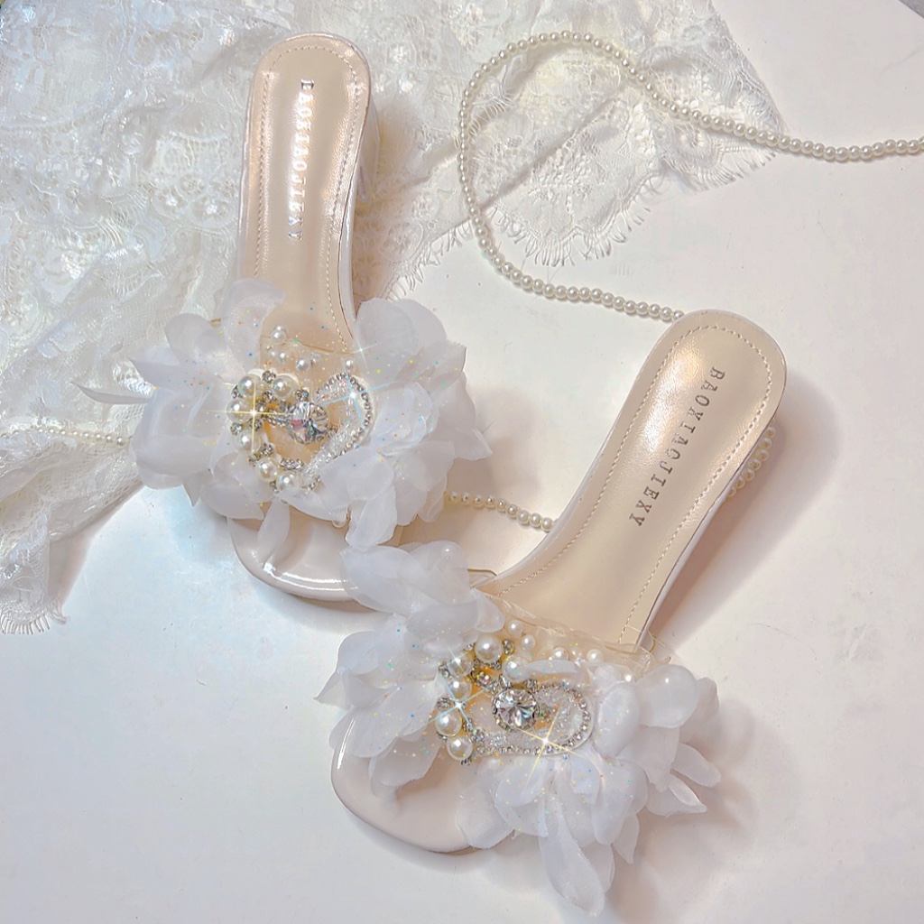 粗跟凉鞋韩版花朵沙滩鞋一字拖