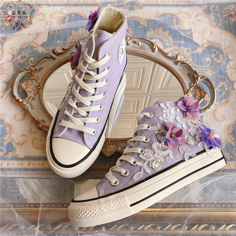 时尚仙女风紫色韩版高帮帆布鞋