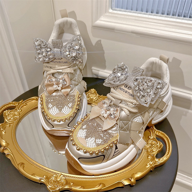 原创镶钻奢华小众老爹鞋女2025新款小香风蝴蝶结增高休闲运动鞋潮,女鞋,老爹鞋,淘宝优惠券,粉丝福利购,淘宝优惠卷