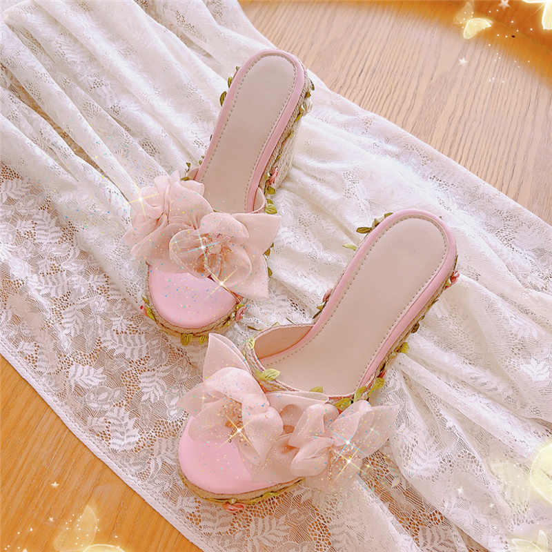 坡跟仙女风花朵显瘦度假沙滩鞋