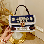 复古轻奢水钻牛仔羊羔毛绒小方包2025秋冬新款 百搭镶钻斜挎单肩包