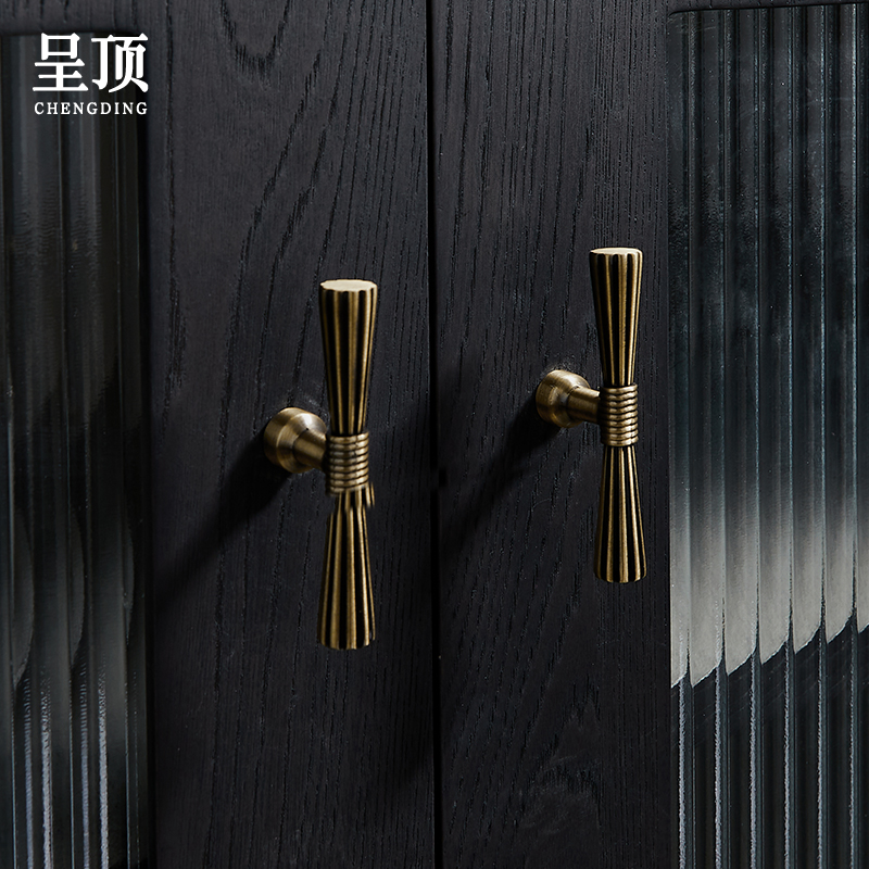 T型黄铜拉手蝴蝶结法式柜门把手