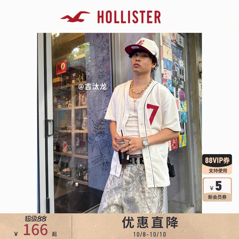 Hollister25夏款情侣棒球服开衫短袖T恤男装女装322-5193