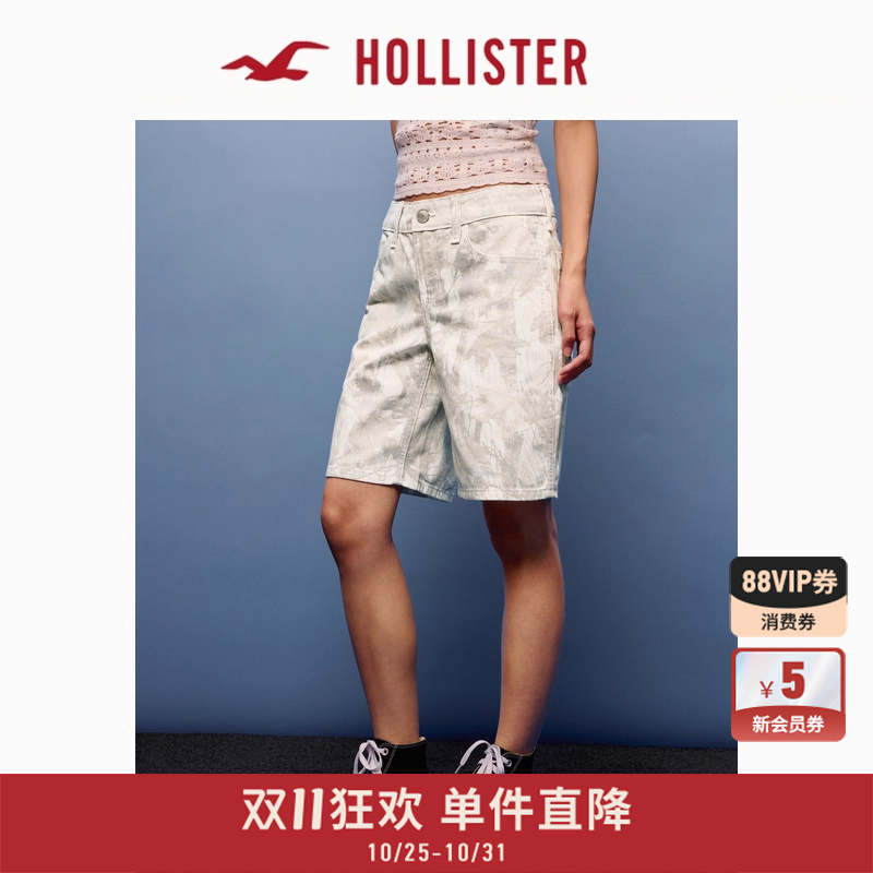Hollister宽松迷彩低腰牛仔短裤