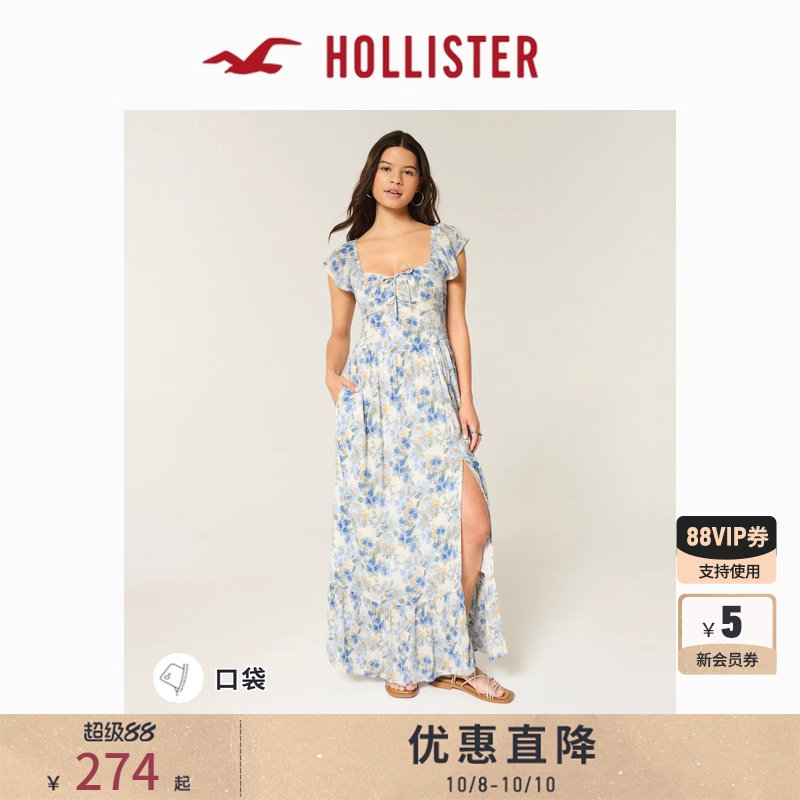 Hollister25秋款法式一字肩露肩小飞袖连衣裙女装359-5298
