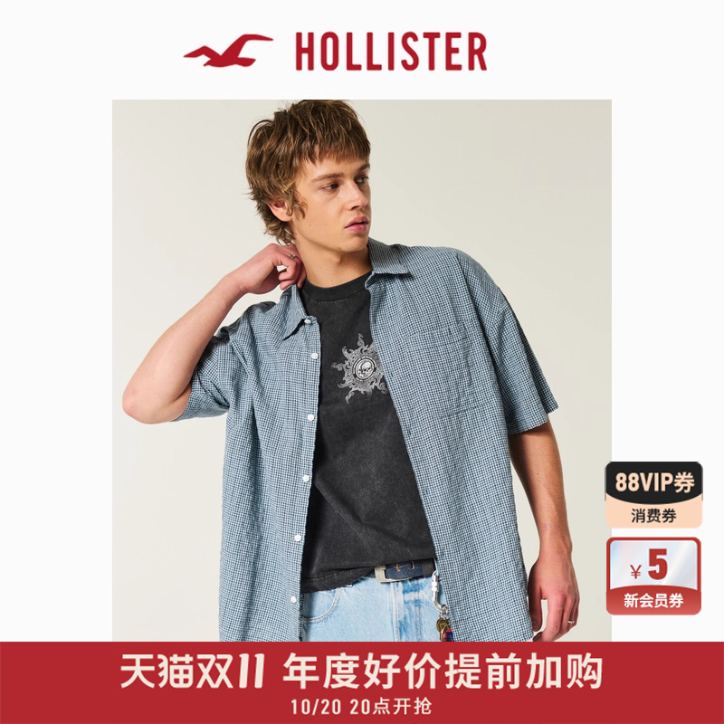 Hollister美式情侣格子短袖衬衫