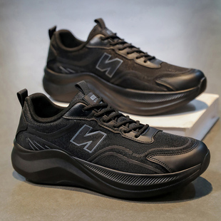 夏季新款男鞋透气黑色网面休闲运动跑步软底跑鞋防滑减震老爹潮鞋