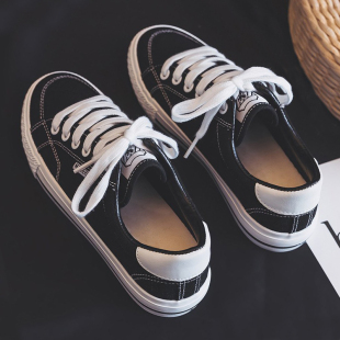 韩版 帆布潮鞋 潮流男鞋 百搭休闲运动板鞋 2024夏季 低帮黑色布鞋 新款